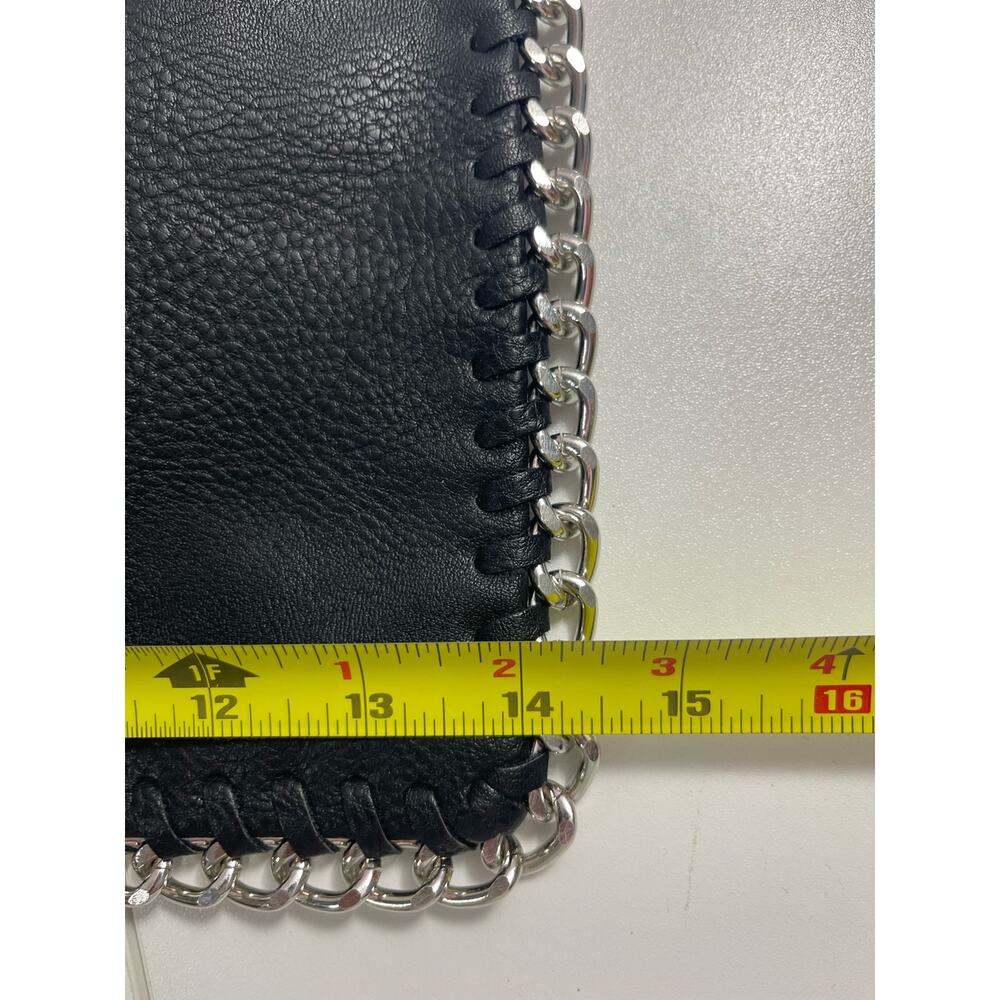 Carlos Santana Black Soft Leather & Silver Chain Edge Clutch Wristlet Retro - Picture 5 of 7